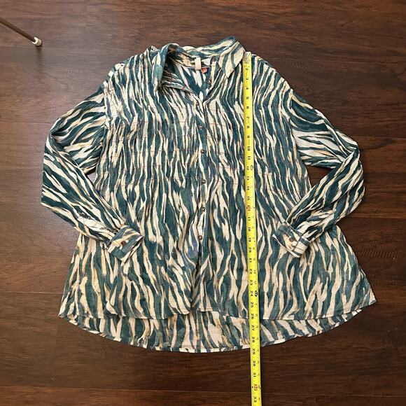 Pilcro Anthropologie cream & teal striped button down long sleeve shirt size XS - Picture 11 of 13